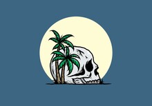 Skull Head Under Coconut Trees Illustration