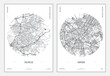 Travel poster, urban street plan city map Vilnius and Minsk, vector illustration