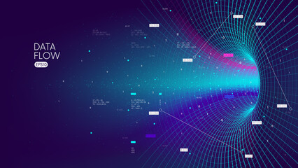 High-speed big data flow tunnel, Database funnel information processing, innovative analytics and statistics of encoded data, cyberspace structural black hole tech vector background