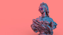 3d Render Antique Sculpture Of Shiny Woman On Pink Background With Hand Place For Text Modern Art Background
