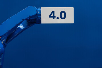 Fototapete - Robot arm with box and text 4.0. Smart industry concept