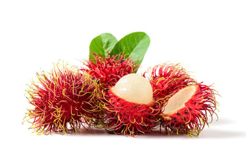 Wall Mural - Fresh Rambutan fruits isolated on white background. fruit Southeast Asia.