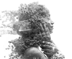 A portrait of an attractive woman combined with digitally generated image