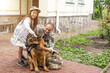 © Angelov - military father meeting with daughter and dogs