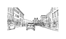 Building View With Landmark Of Montpelier Is The 
City In Vermont. Hand Drawn Sketch Illustration In Vector.
