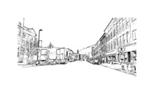Building View With Landmark Of Montpelier Is The 
City In Vermont. Hand Drawn Sketch Illustration In Vector.