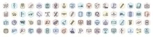 Set Of Education Web Icons In Outline Style. Thin Line Icons Such As Virus, Archives, Full Test Tube, Student And Books, Right Triangle, Bookshelf With Books, Paperclip, Solar System, Book And,