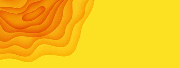 Wall Mural - Abstract yellow background in cut paper style. Cutout orange wallpaper. Wavy template for save the Earth posters, eco brochures, business presentations. Vector card illustration of papercut background