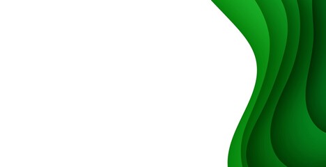 Wall Mural - Abstract green background in paper cut style. 3d layout wallpaper cut out from cardboard. Modern template with abstract curve shapes. Vector environmental card with papercut waves for business poster.