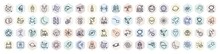 Set Of Astronomy Web Icons In Outline Style. Thin Line Icons Such As Neptune With Satellite, Rocket Ship, Space Shuttle, Death Star, Launching Shuttle, Rocket Flying, Space Colony, Meteorite