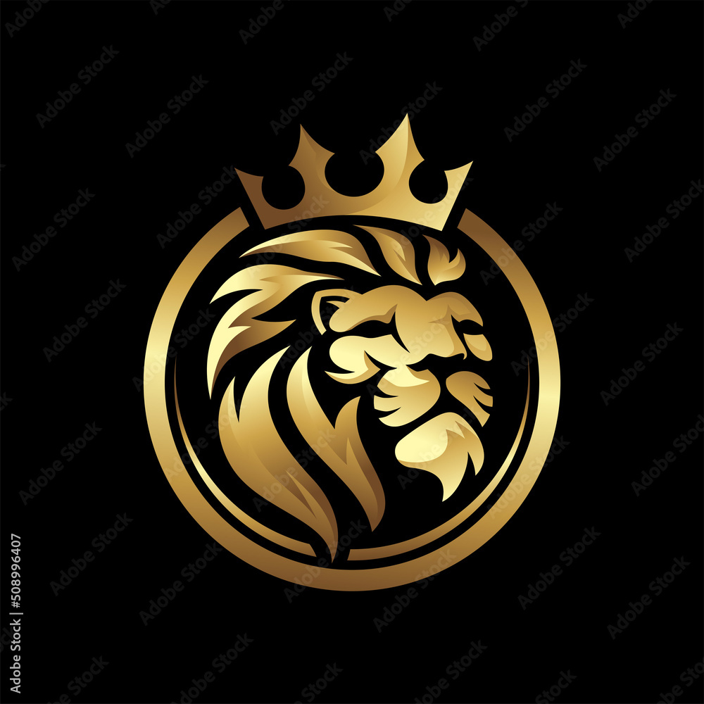 Royal Lion crown logo template. Elegant gold Leo crest symbol. Premium ...