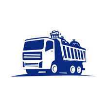 Llustration Of Roll-off Dumpster Truck, Vector Art, Logo Template.