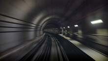 Underground One Way Metro Subway Tunnel With Blur Effect. Defocus