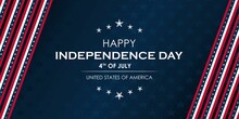 4th Of July, Happy Independence Day Banner Vector Illustration, With Flag Themed Colors On A Blue Star Pattern Background.