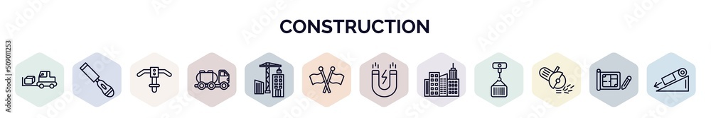 set of construction web icons in outline style. thin line icons such as ...