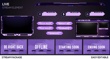 Neon Purple Stream Gaming Facecam, Overlay, Alert, Panal, Screen Full Package Design Element