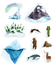 Polar Nature, Winter Wonderland, Low Poly Style Icon Set