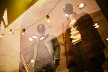Modern Mannequins In A Store, Shop Window. Interior Of A Fashion Store In A Shopping Center