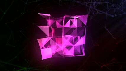 Wall Mural - transforming polygonal complex shape in digital space. motion. artificial intelligence ai exploring 