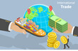 3D Isometric Flat Vector Conceptual Illustration of International Trade, Global Business and World Economy