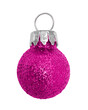 Fuchsia hot pink Christmas glitter bauble isolated on white