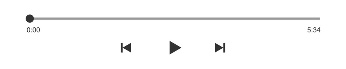 Wall Mural - Audio or video player progress loading bar with time slider, play, rewind and fast forward buttons. Simple template of media player playback panel interface. Vector graphic illustration