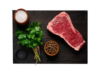 Wall Mural - Fresh raw piece of beef meat, striploin steak, top view. Marbled piece of meat New York