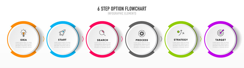 Poster - Timeline infographic design with 6 options or steps. Infographics for business concept. Can be used for presentations workflow layout, banner, process, diagram, flow chart, info graph, annual report.