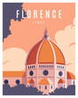 Cityscape background in Florence, Italy. Handmade drawing vector illustration.Travel to italy suitable for poster, postcard, print.