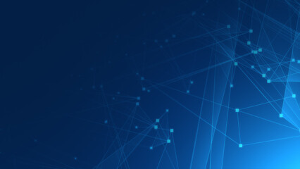 Abstract blue polygon tech network with connect technology background. Abstract dots and lines texture background. 3d rendering.