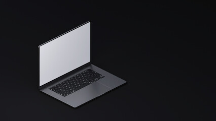 Wall Mural - Isometric Elegant Laptop Mockup. 3D render, dark background, modern design. 