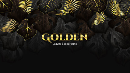 Wall Mural - Luxury golden and black palm and monstera leaves floral background