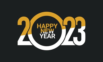 2023 Happy New Year Background Design. 2023 Happy New Year Lettering on Black Background.