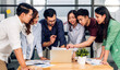 © Art_Photo - Group of asian business meeting and discussing strategy startup project analysis finance process.Success business people work plan and brainstorm marketing idea with laptop in office.Teamwork