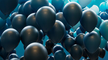 Navy Blue, Turquoise And White Balloons Floating In The Air. Fun, Festival Wallpaper.