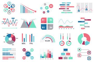 Poster - Set of infographic elements data visualization vector design template with different chart, diagram, flowchart, workflow, timeline. Infographics for business statistics, planning and analytics.