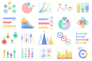 Aufkleber - Set of infographic elements data visualization vector design template with different chart, diagram, flowchart, workflow, timeline. Infographics for business statistics, planning and analytics.