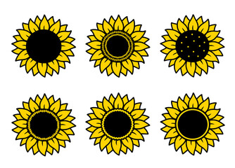 Wall Mural - Floral natural set of sunflowers flower silhouette