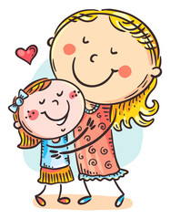 Leinwandbilder - Cartoon illustration of mom hugs daughter