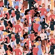 © ONYXprj - Crowd pattern. Multi ethnical adults diversity persons garish vector seamless background