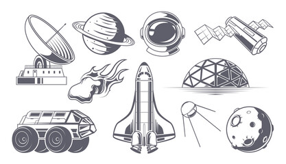Wall Mural - space labels. monochrome badges with space rockets astronaut exploring universe adventure shuttles e