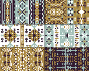 Wall Mural - tribal pattern. mexico or african aztec traditional maya symbols triangle textures recent vector sea