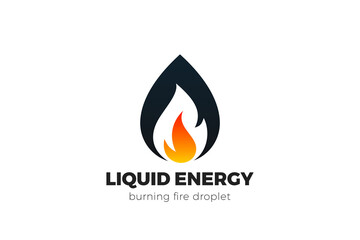 Wall Mural - Oil Droplet Fire Energy Logo design vector template. Petroleum Fuel Liquid Drop with Flame inside Logotype concept icon.