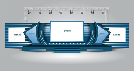 Event Stage design for business conferences, corporate projects presentations, shareholders event or meeting with slides on projection screens.