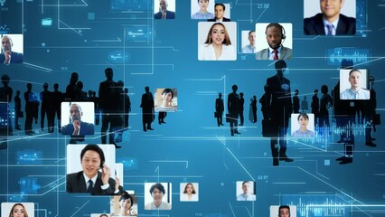 Poster - Communication network of multinational people. Global business. Video conference.