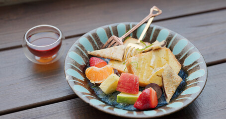 Poster - Honey Toast with lots of fruit at outdoor cafe