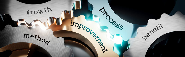 Poster - Process improvement - gears concept - 3D illustration