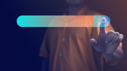 Leinwandbilder - Data Search Technology Search Engine Optimization. man's hands touching on search bar virtual screen to Searching for information. Using Search Console with your website.