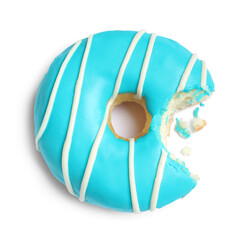 Sticker - Sweet bitten glazed donut isolated on white, top view