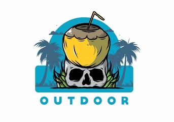 Coconut drink on human skull illustration